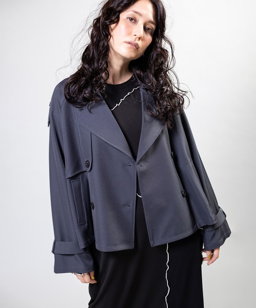 OSMOSIS（オズモーシス）の「ショートトレンチコート（テーラードジャケット・レディース・ブラック/ベージュ/グレー・ONE SIZE）」の8枚目の写真