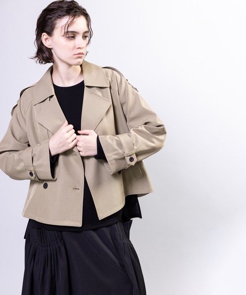 OSMOSIS（オズモーシス）の「ショートトレンチコート（テーラードジャケット・レディース・ブラック/ベージュ/グレー・ONE SIZE）」の14枚目の写真