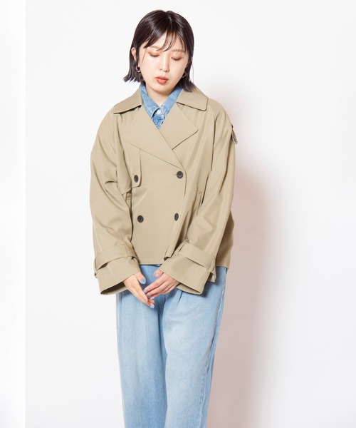 OSMOSIS（オズモーシス）の「ショートトレンチコート（テーラードジャケット・レディース・ブラック/ベージュ/グレー・ONE SIZE）」の18枚目の写真