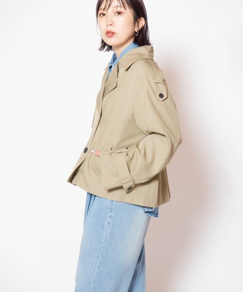 OSMOSIS（オズモーシス）の「ショートトレンチコート（テーラードジャケット・レディース・ブラック/ベージュ/グレー・ONE SIZE）」の19枚目の写真