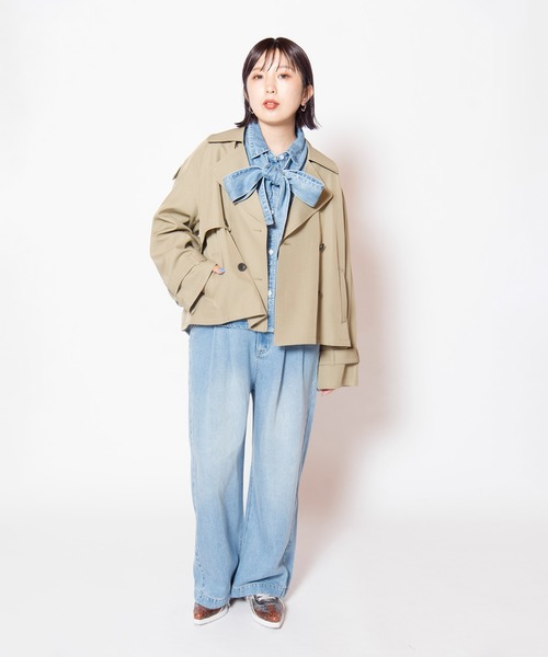 OSMOSIS（オズモーシス）の「ショートトレンチコート（テーラードジャケット・レディース・ブラック/ベージュ/グレー・ONE SIZE）」の21枚目の写真