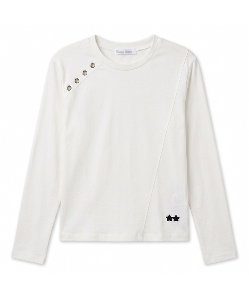 FUZZY SCAN(ファジスキャン)の「切替えアイレットロングスリーブ 全3色(Tシャツ/カットソー・レディース・ライトグレー/ブラック/アイボリー・ONE SIZE)」の1枚目の写真