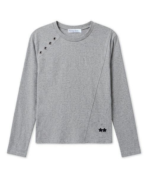 FUZZY SCAN(ファジスキャン)の「切替えアイレットロングスリーブ 全3色(Tシャツ/カットソー・レディース・ライトグレー/ブラック/アイボリー・ONE SIZE)」の3枚目の写真