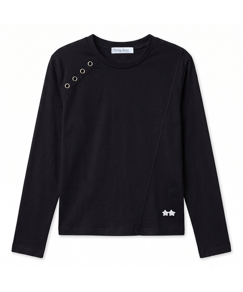 FUZZY SCAN(ファジスキャン)の「切替えアイレットロングスリーブ 全3色(Tシャツ/カットソー・レディース・ライトグレー/ブラック/アイボリー・ONE SIZE)」の2枚目の写真