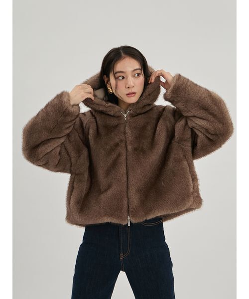 Mila Owen(ミラオーウェン)の「エコファーフーディジャケット(ブルゾン・レディース・ブラウン/グレイッシュベージュ・1/0)」の12枚目の写真