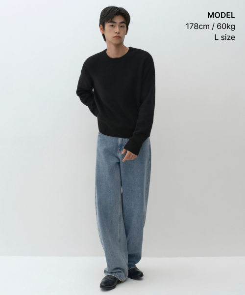 MUSINSA STANDARD（ムシンサスタンダード）の「[ビクトリアウール] ミニマルリブクロップニット[ブラック]（ニット/セーター・メンズ・その他・MEDIUM/LARGE/X-LARGE/2XL）」の3枚目の写真
