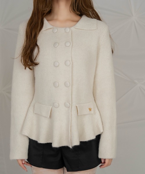 mellowneon(メロウネオン)の「ナポレオンペプラムラメニット(ニット/セーター・レディース・アイボリー/グレー/ブラック・FREE)」の1枚目の写真