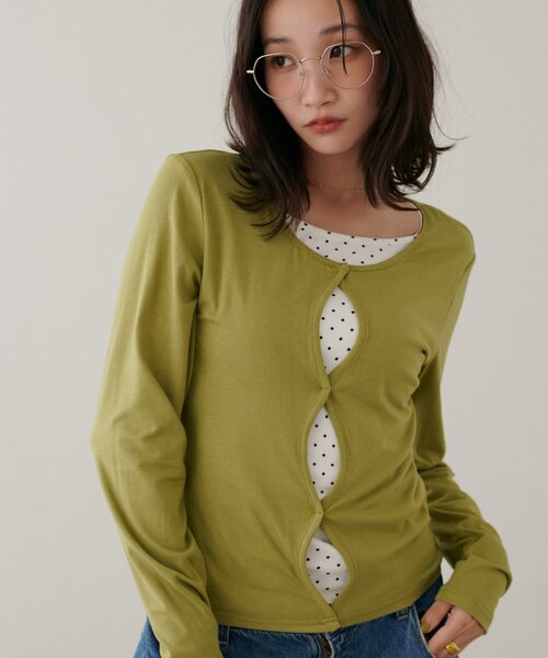 DISCOAT(ディスコート)の「【新色追加】レイヤード風フロントホールプルオーバー(Tシャツ/カットソー・レディース・グレー/ネイビー/レモンイエロー/グリーン系・FREE)」の2枚目の写真