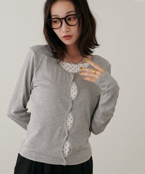 DISCOAT(ディスコート)の「【新色追加】レイヤード風フロントホールプルオーバー(Tシャツ/カットソー・レディース・グレー/ネイビー/レモンイエロー/グリーン系・FREE)」の5枚目の写真