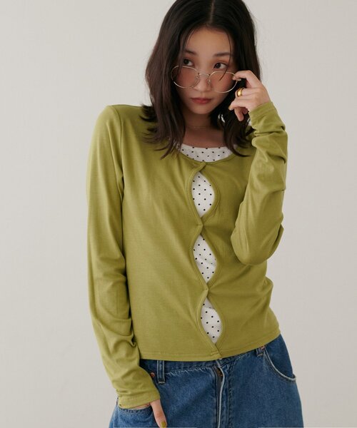 DISCOAT(ディスコート)の「【新色追加】レイヤード風フロントホールプルオーバー(Tシャツ/カットソー・レディース・グレー/ネイビー/レモンイエロー/グリーン系・FREE)」の11枚目の写真