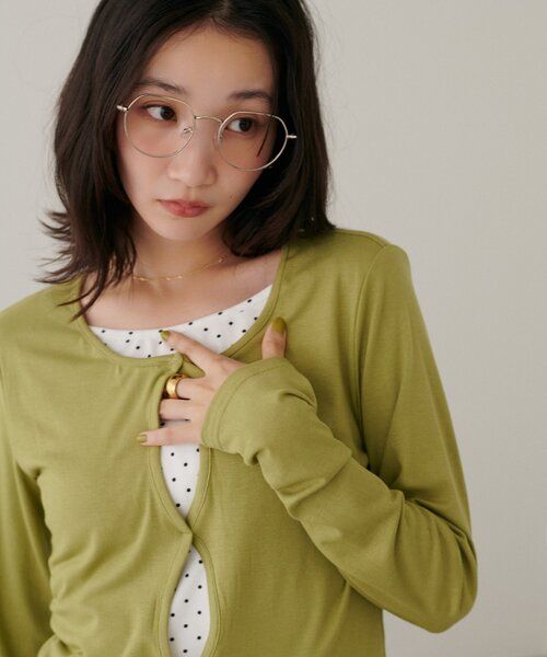 DISCOAT(ディスコート)の「【新色追加】レイヤード風フロントホールプルオーバー(Tシャツ/カットソー・レディース・グレー/ネイビー/レモンイエロー/グリーン系・FREE)」の12枚目の写真