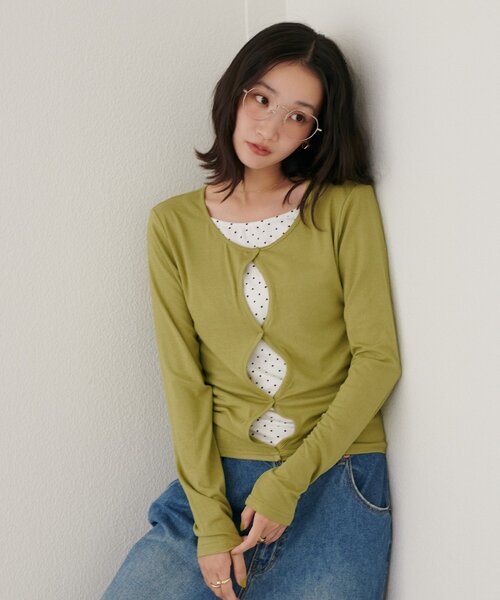 DISCOAT(ディスコート)の「【新色追加】レイヤード風フロントホールプルオーバー(Tシャツ/カットソー・レディース・グレー/ネイビー/レモンイエロー/グリーン系・FREE)」の13枚目の写真