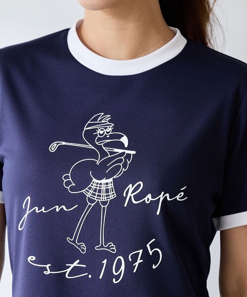 JUN&ROPE'（ジュンアンドロペ）の「フラミンゴプリント半袖プルオーバー/セットアップ対応・UV・吸水速乾（Tシャツ/カットソー・レディース・ネイビー/ホワイト・M/L/S）」の8枚目の写真