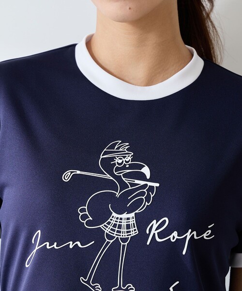 JUN&ROPE'（ジュンアンドロペ）の「フラミンゴプリント半袖プルオーバー/セットアップ対応・UV・吸水速乾（Tシャツ/カットソー・レディース・ネイビー/ホワイト・M/L/S）」の9枚目の写真