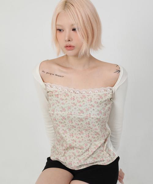 CATTLINE(カトリン)の「レイヤードフローラルTシャツ アイボリー(Tシャツ/カットソー・レディース・アイボリー・FREE)」の1枚目の写真
