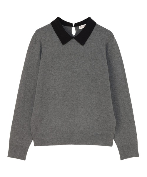 TOKYO SHIRTS(トウキョウシャツ)の「ニット 配色衿付き プルオーバー 長袖 レディース(ニット/セーター・レディース・グレー/ネイビー・M/L)」の2枚目の写真