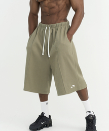 ワッフルピンタックワイド8分丈バミューダパンツ_カーキ