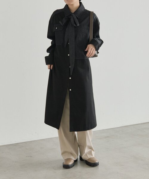 ear PAPILLONNER(イアパピヨネ)の「タイ付きデニムシャツワンピース【SUM1 STYLE】(ワンピース・レディース・ブラック・FREE)」の2枚目の写真