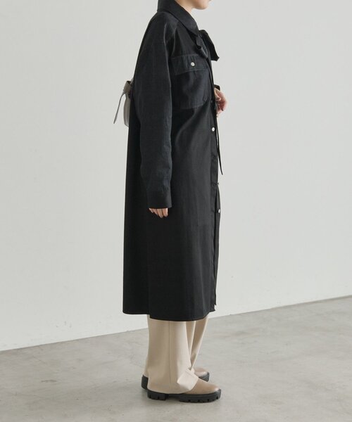 ear PAPILLONNER(イアパピヨネ)の「タイ付きデニムシャツワンピース【SUM1 STYLE】(ワンピース・レディース・ブラック・FREE)」の3枚目の写真