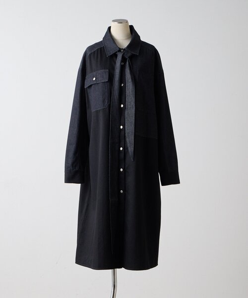 ear PAPILLONNER(イアパピヨネ)の「タイ付きデニムシャツワンピース【SUM1 STYLE】(ワンピース・レディース・ブラック・FREE)」の9枚目の写真