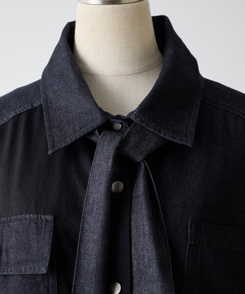 ear PAPILLONNER(イアパピヨネ)の「タイ付きデニムシャツワンピース【SUM1 STYLE】(ワンピース・レディース・ブラック・FREE)」の13枚目の写真