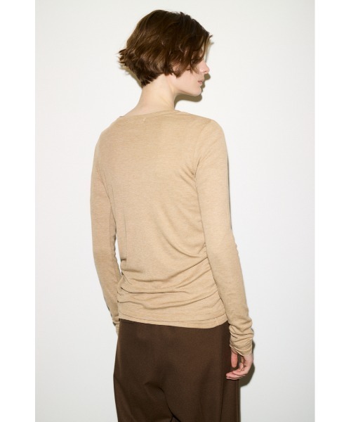 THROW by SLY(スローバイスライ)の「SHEER FINE FIT HENLEY TOPS シアーファインフィットヘンリートップス 秋服(Tシャツ/カットソー・レディース・ブルー/杢グレー/ベージュ/バーガンディー/ブラック・FREE)」の6枚目の写真