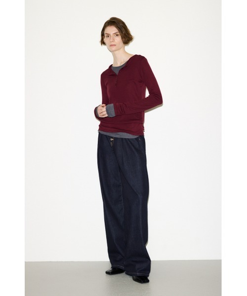 THROW by SLY(スローバイスライ)の「SHEER FINE FIT HENLEY TOPS シアーファインフィットヘンリートップス 秋服(Tシャツ/カットソー・レディース・ブルー/杢グレー/ベージュ/バーガンディー/ブラック・FREE)」の21枚目の写真