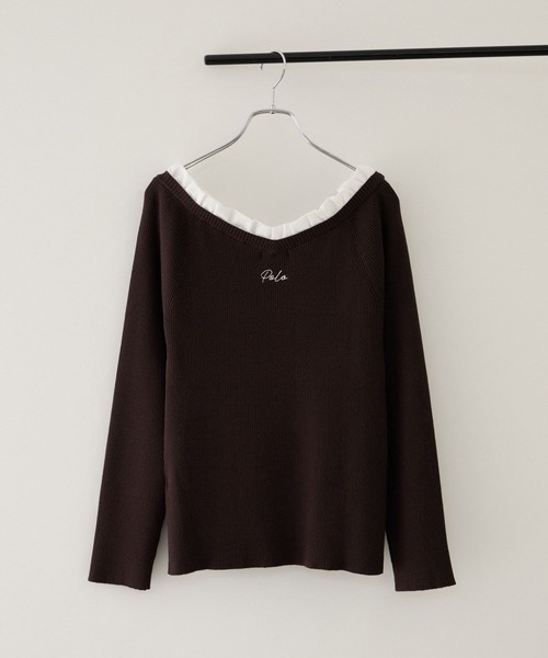 POLO BCS(ポロ ビーシーエス)の「【POLO BCS】VIS別注フリルネックVネックリブニット(ニット/セーター・レディース・ベージュ/ダークブラウン/ネイビー・FREE)」の5枚目の写真