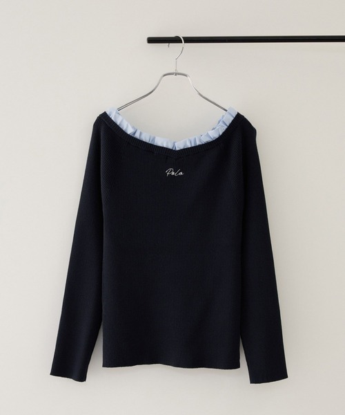 POLO BCS(ポロ ビーシーエス)の「【POLO BCS】VIS別注フリルネックVネックリブニット(ニット/セーター・レディース・ベージュ/ダークブラウン/ネイビー・FREE)」の9枚目の写真