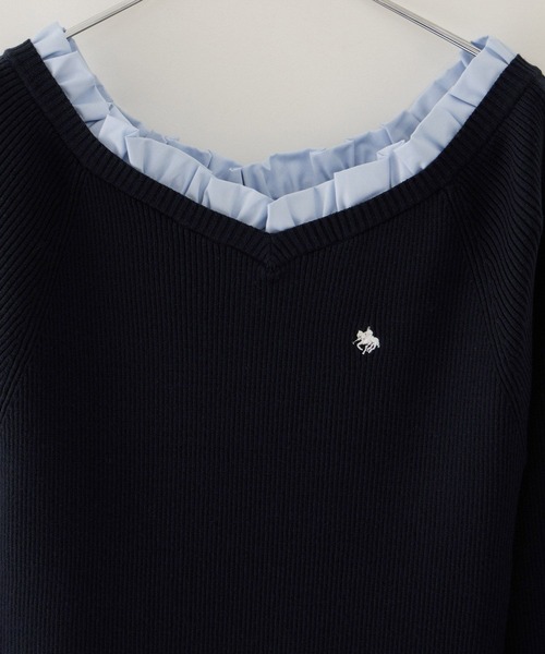 POLO BCS(ポロ ビーシーエス)の「【POLO BCS】VIS別注フリルネックVネックリブニット(ニット/セーター・レディース・ベージュ/ダークブラウン/ネイビー・FREE)」の10枚目の写真