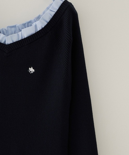 POLO BCS(ポロ ビーシーエス)の「【POLO BCS】VIS別注フリルネックVネックリブニット(ニット/セーター・レディース・ベージュ/ダークブラウン/ネイビー・FREE)」の11枚目の写真