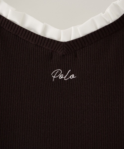 POLO BCS(ポロ ビーシーエス)の「【POLO BCS】VIS別注フリルネックVネックリブニット(ニット/セーター・レディース・ベージュ/ダークブラウン/ネイビー・FREE)」の14枚目の写真