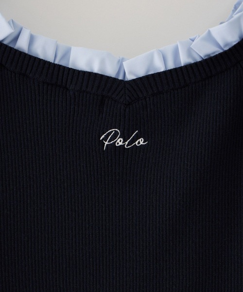 POLO BCS(ポロ ビーシーエス)の「【POLO BCS】VIS別注フリルネックVネックリブニット(ニット/セーター・レディース・ベージュ/ダークブラウン/ネイビー・FREE)」の15枚目の写真