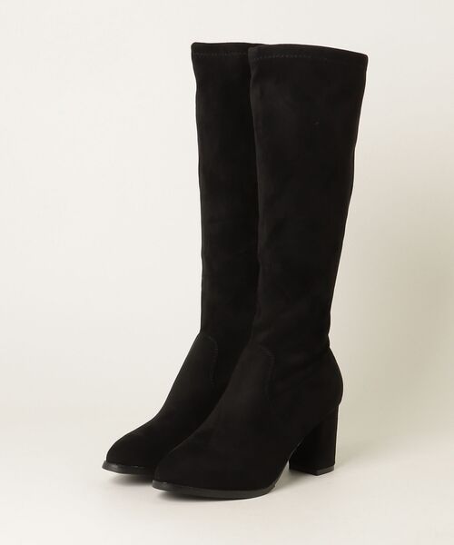 AAA+(サンエープラス)の「+7.5cm チャンキーヒールストレッチロングブーツ(ブーツ・レディース・ブラック系1・L/M/LL)」の1枚目の写真