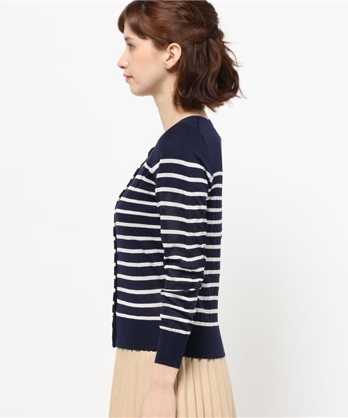 REAL CUBE（リアルキューブ）の「Lil nina フレンチボーダー薄手カーディガン（カーディガン/ボレロ・レディース・ホワイト×ピンク/ホワイト×ネイビー/ホワイト×ブラック/ホワイト×イエロー・M）」の6枚目の写真