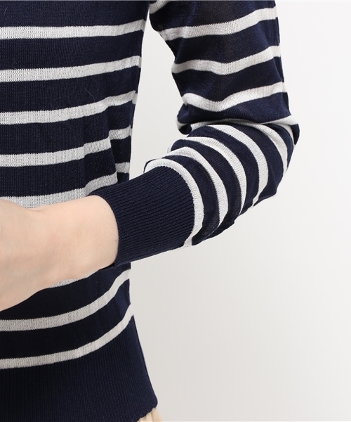 REAL CUBE（リアルキューブ）の「Lil nina フレンチボーダー薄手カーディガン（カーディガン/ボレロ・レディース・ホワイト×ピンク/ホワイト×ネイビー/ホワイト×ブラック/ホワイト×イエロー・M）」の9枚目の写真