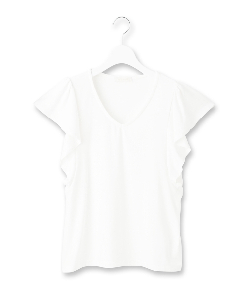 AG by aquagirl(エージーバイアクアガール)の「ラッフルスリーブVネックカットソー(Tシャツ/カットソー・レディース・ホワイト/グリーン/レッド/ブラック/ホワイト系1/グレー/ピンク/ブラウン/ブラック系1・38)」の1枚目の写真