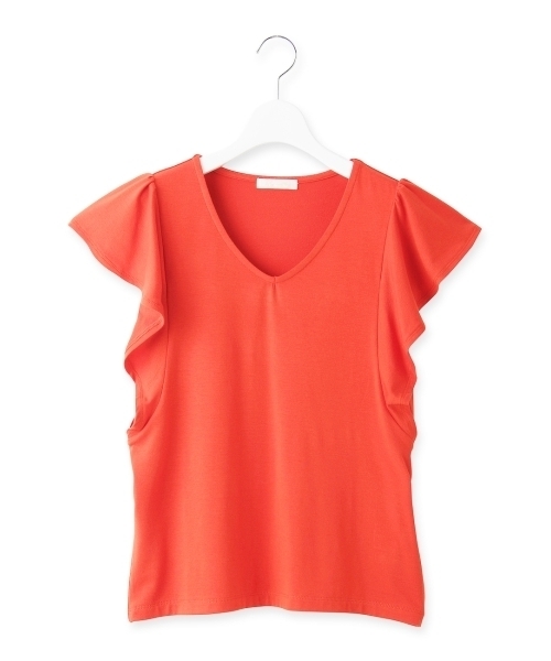 AG by aquagirl(エージーバイアクアガール)の「ラッフルスリーブVネックカットソー(Tシャツ/カットソー・レディース・ホワイト/グリーン/レッド/ブラック/ホワイト系1/グレー/ピンク/ブラウン/ブラック系1・38)」の10枚目の写真