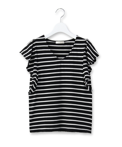 AG by aquagirl(エージーバイアクアガール)の「ラッフルスリーブVネックカットソー(Tシャツ/カットソー・レディース・ホワイト/グリーン/レッド/ブラック/ホワイト系1/グレー/ピンク/ブラウン/ブラック系1・38)」の4枚目の写真