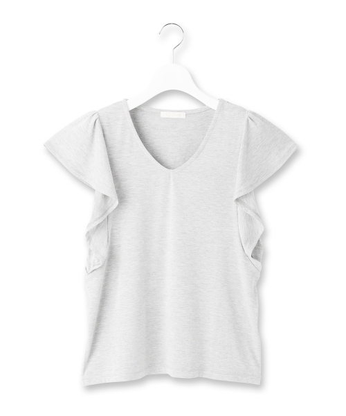 AG by aquagirl(エージーバイアクアガール)の「ラッフルスリーブVネックカットソー(Tシャツ/カットソー・レディース・ホワイト/グリーン/レッド/ブラック/ホワイト系1/グレー/ピンク/ブラウン/ブラック系1・38)」の5枚目の写真