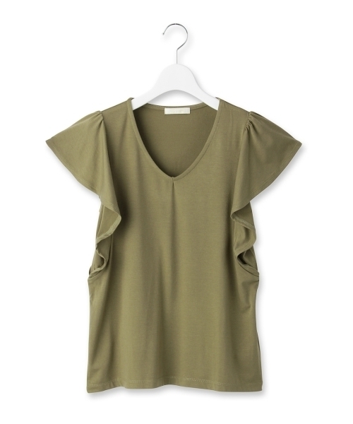 AG by aquagirl(エージーバイアクアガール)の「ラッフルスリーブVネックカットソー(Tシャツ/カットソー・レディース・ホワイト/グリーン/レッド/ブラック/ホワイト系1/グレー/ピンク/ブラウン/ブラック系1・38)」の7枚目の写真