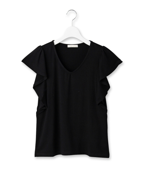 AG by aquagirl(エージーバイアクアガール)の「ラッフルスリーブVネックカットソー(Tシャツ/カットソー・レディース・ホワイト/グリーン/レッド/ブラック/ホワイト系1/グレー/ピンク/ブラウン/ブラック系1・38)」の3枚目の写真