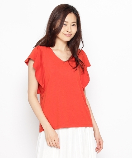 AG by aquagirl(エージーバイアクアガール)の「ラッフルスリーブVネックカットソー(Tシャツ/カットソー・レディース・ホワイト/グリーン/レッド/ブラック/ホワイト系1/グレー/ピンク/ブラウン/ブラック系1・38)」の14枚目の写真