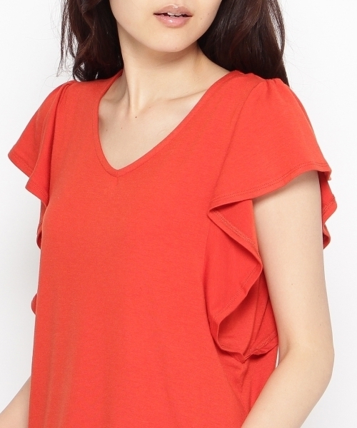 AG by aquagirl(エージーバイアクアガール)の「ラッフルスリーブVネックカットソー(Tシャツ/カットソー・レディース・ホワイト/グリーン/レッド/ブラック/ホワイト系1/グレー/ピンク/ブラウン/ブラック系1・38)」の17枚目の写真