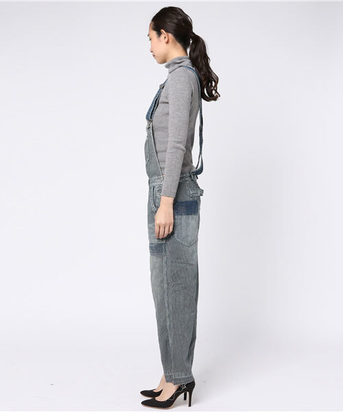 CUBE SUGAR（キューブシュガー）の「デニム/ヒッコリー オーバーオール（デニムパンツ・レディース・ネイビー/ストライプ・M）」の4枚目の写真