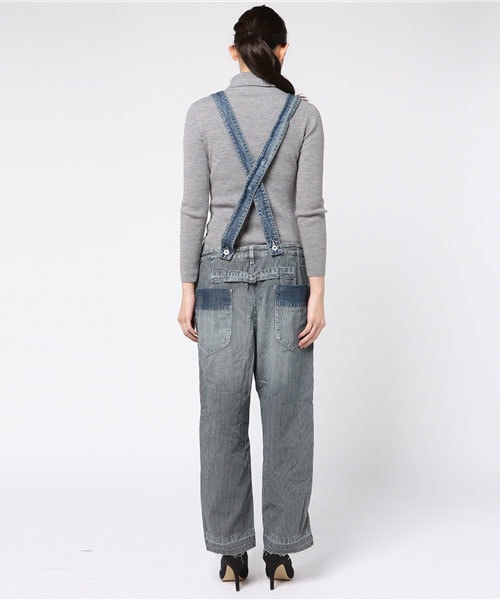 CUBE SUGAR（キューブシュガー）の「デニム/ヒッコリー オーバーオール（デニムパンツ・レディース・ネイビー/ストライプ・M）」の5枚目の写真