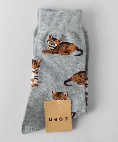 coen（コーエン）の「キャットソックス（ソックス/靴下・レディース・ライトグレー/ホワイト・FREE）」の2枚目の写真