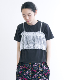 MERLOT | レースビスチェ付きTシャツ1177(Tシャツ/カットソー)