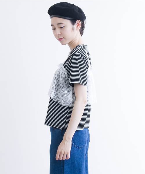 MERLOT（メルロー）の「レースビスチェ付きTシャツ1177（Tシャツ/カットソー・レディース・ホワイト/オフホワイト/チャコールグレー/ブラック・FREE）」の6枚目の写真