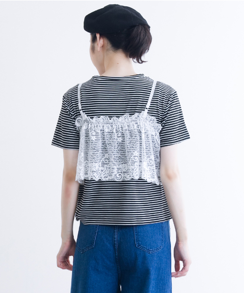 MERLOT（メルロー）の「レースビスチェ付きTシャツ1177（Tシャツ/カットソー・レディース・ホワイト/オフホワイト/チャコールグレー/ブラック・FREE）」の7枚目の写真